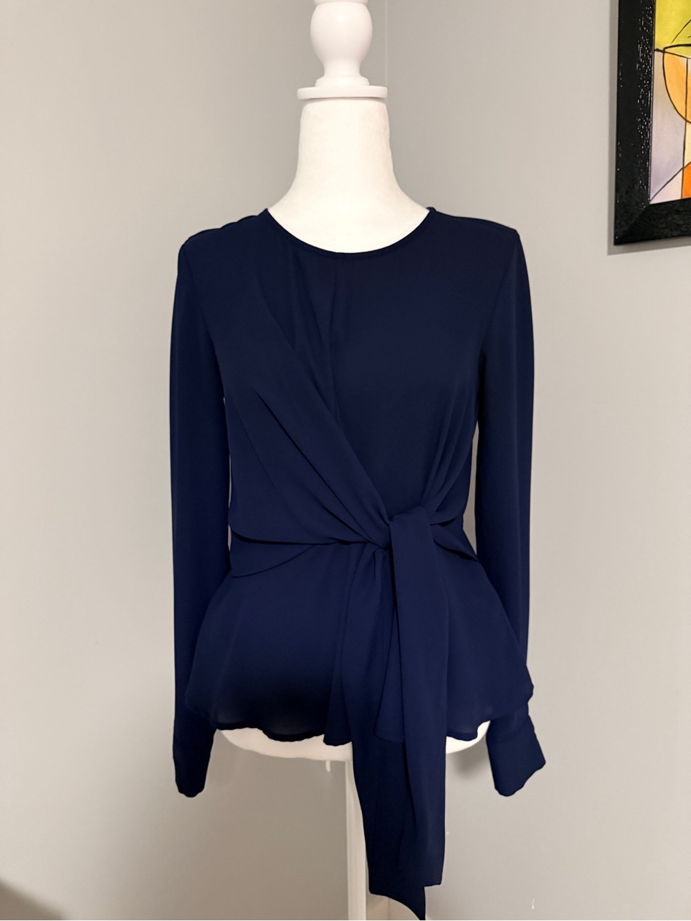 Forever 21 Navy Tie-Waist Long-Sleeve Blouse - Women Tops